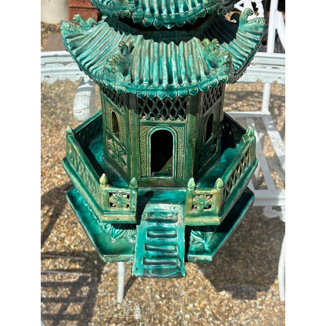 Vintage Large Scale Palm Beach Style Green Glazed Pagoda Centerpiece For Sale - Image 11 of 18