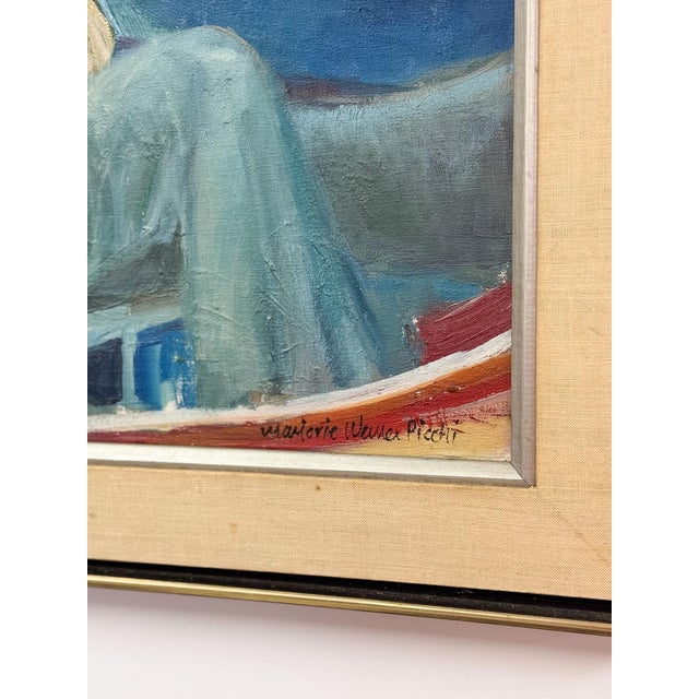 Textile The Boatman Original Oil Painting Signed m.w. Picchi Couple Boat Nautical Art For Sale - Image 7 of 13