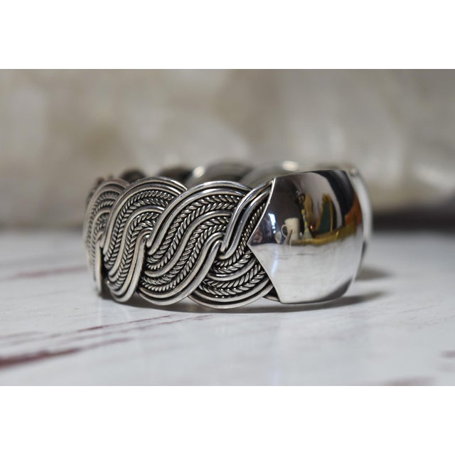 Wide Woven Flexible Sterling Silver Cuff Bracelet Twisted and smooth sterling silver wire are hand woven to create this...