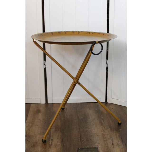 Mid-Century Italian Tole Tray Table in Yellow With Pastoral Figural Scene For Sale - Image 10 of 14