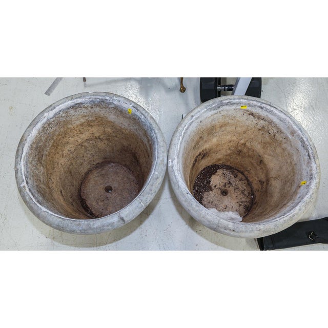 English Pair of XLarge Round Cast Stone Planters With Berry Motif For Sale - Image 3 of 3