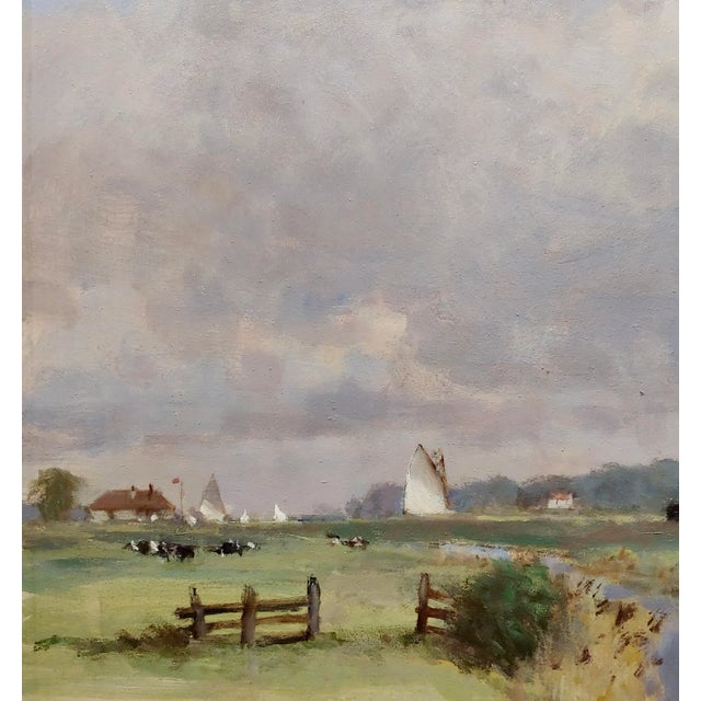English Owen Waters -The Berney Arms Windmill Along the River Yare -Oil Painting For Sale - Image 3 of 11
