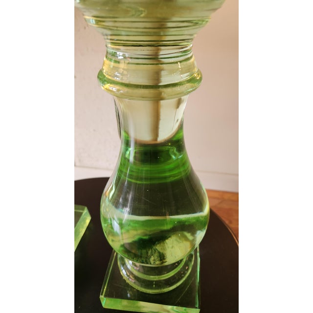 Art Deco 1990s Green Solid Glass Lamp - a Pair For Sale - Image 3 of 5