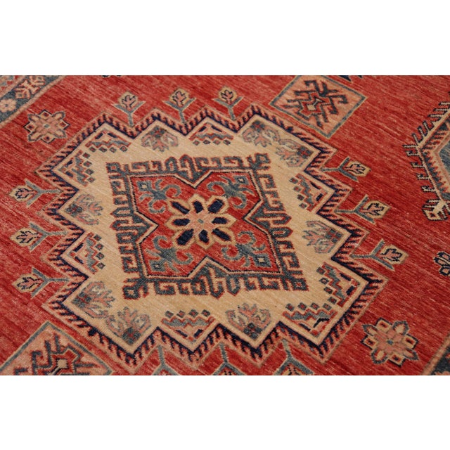 Tribal Rustic Super Kazak Rust/Beige Wool Rug - 5'4'' X 7'7'' For Sale - Image 3 of 8