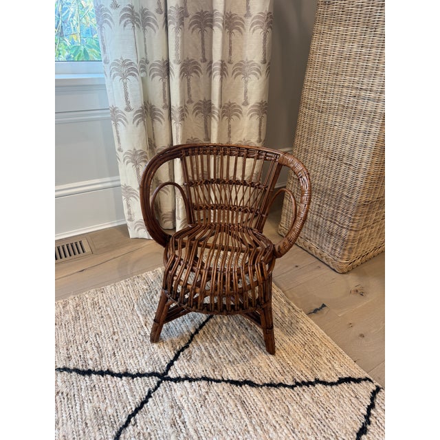 Brown 1960s Italian Rattan/Bamboo Child Sized Mini Hoop Mini Hoop Chair For Sale - Image 8 of 12
