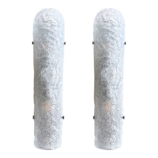 Contemporary Hammered Transparent "Graniglia" Murano Glass Wall Sconces-Set of Two- For Sale