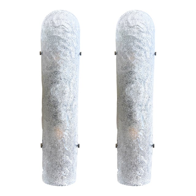 Contemporary Hammered Transparent "Graniglia" Murano Glass Wall Sconces-Set of Two- For Sale