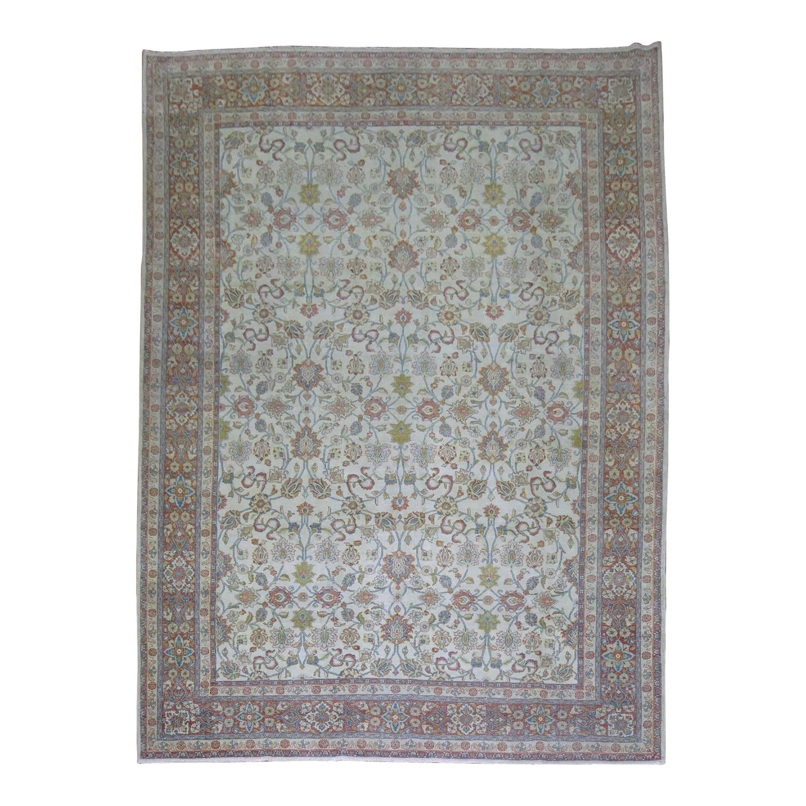 White Antique Persian Traditional Kashan Wool Oriental Rug | Chairish
