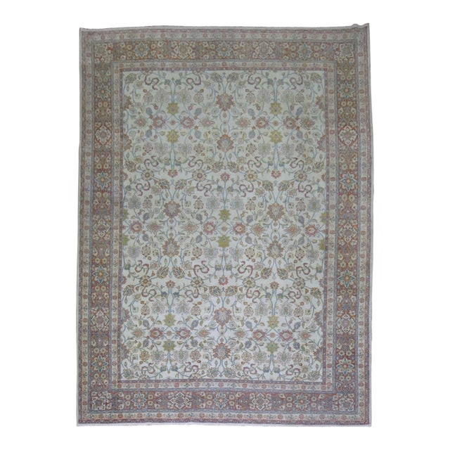 White Antique Persian Traditional Kashan Wool Oriental Rug For Sale