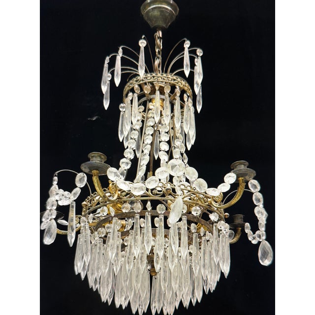 Gustavian (Swedish) Chandelier in Brass and Crystal, 1900 For Sale - Image 3 of 7