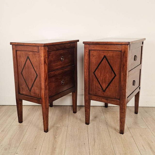 Neoclassical Pair of Italian Small Commodes in Cherry For Sale - Image 3 of 8