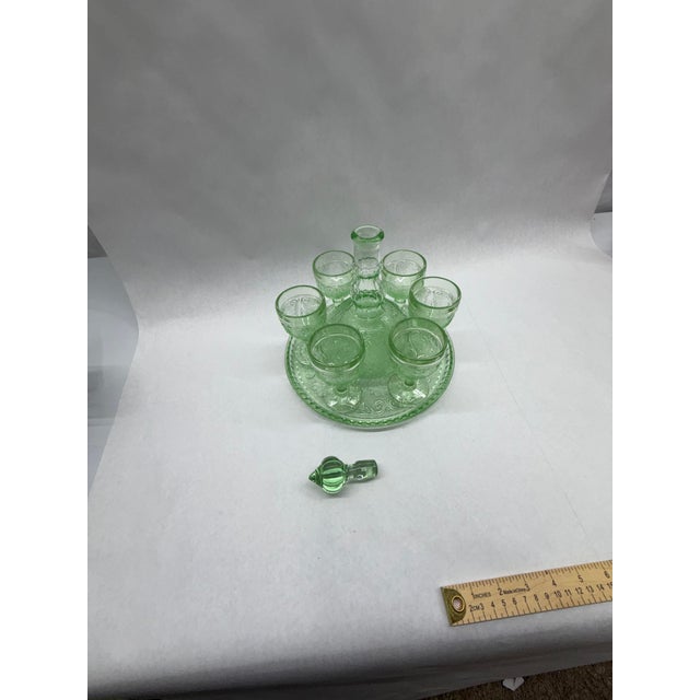 Brighten up your bar cart with this stunning vintage green pressed glass decanter set, featuring a vibrant hue that...