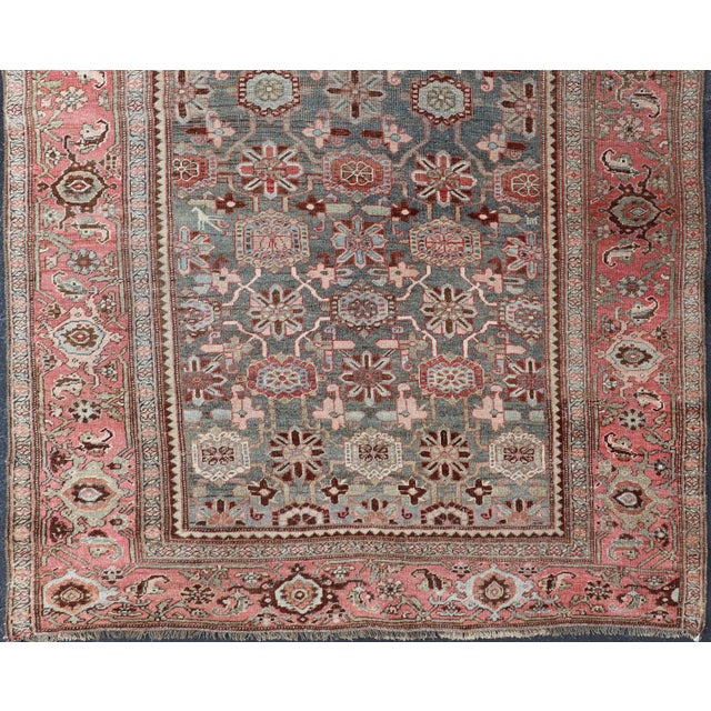 Antique Persian Bidjar Rug With Soft Rose and Blue Allover 4'5 X 7'2 For Sale - Image 4 of 12