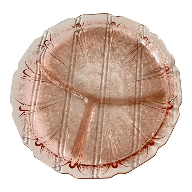 1930 Jeannette Pink Cherry Blossom Divided Grill Plate For Sale