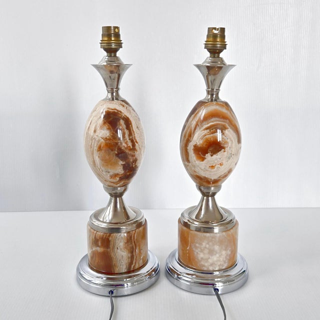 Vintage Egg Lamps in Marble and Chrome Steel from Maison Barbier, 1970s, Set of 2 For Sale - Image 10 of 13