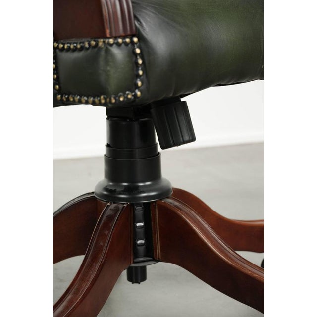 Chesterfield English Height Adjustable Green Cowhide Leather Office Chair with Swivel and Tilt Function For Sale - Image 4 of 13