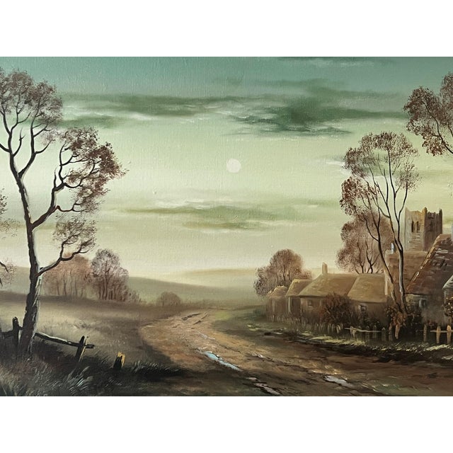 Late 20th Century Winter Trees at Village in English Countryside by 20th Century British Artist 1985 Circa For Sale - Image 5 of 13