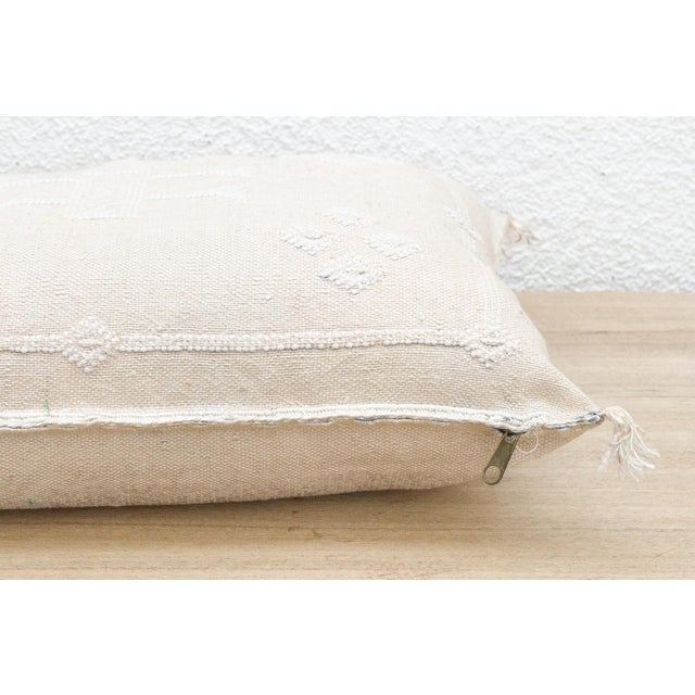 1990s Chalk White Silk Rug Lumbar Pillow For Sale - Image 5 of 8