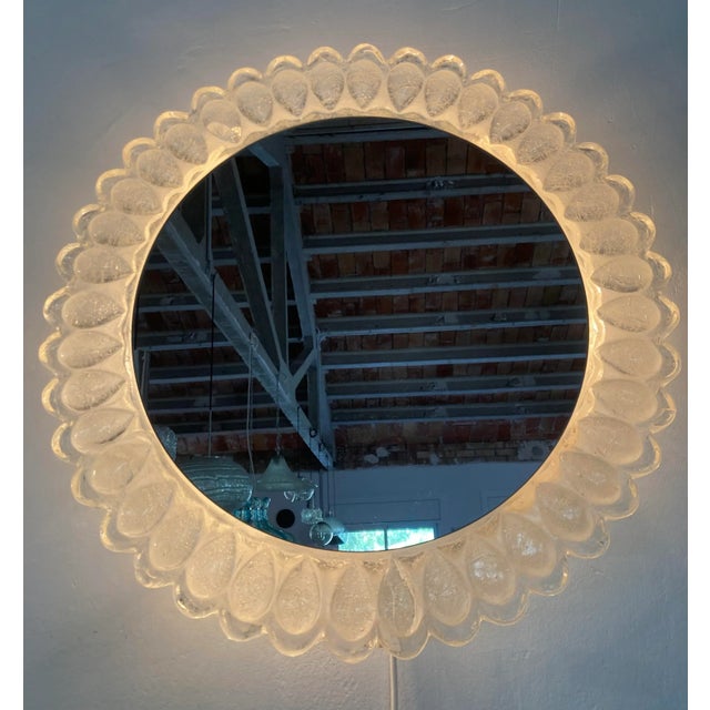 Round Back-Lit Ice Glass Mirror, 1970s For Sale - Image 9 of 9