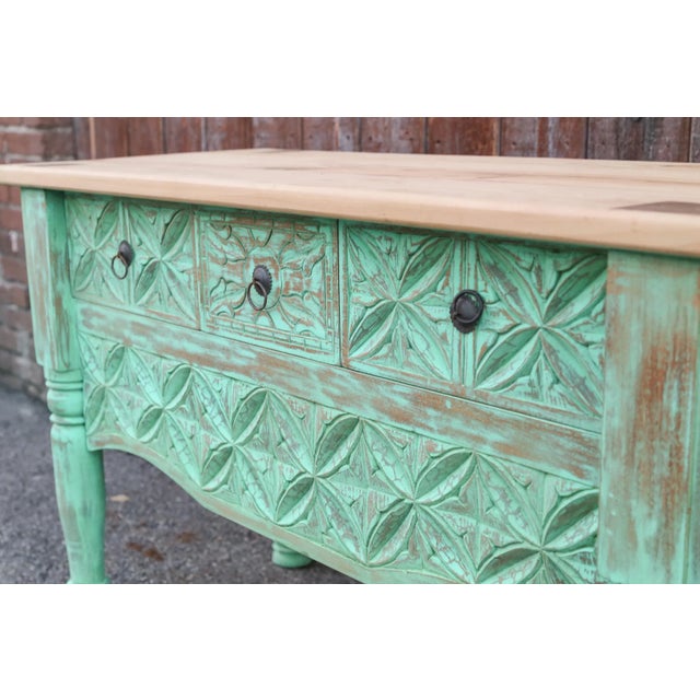 Islamic 1950s Mint Green Moorish Carved Console For Sale - Image 3 of 10