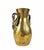A vintage mid century brass vase with swan head handles. Good condition, with age spots and wear. It measures 9”h x 6.5”w.