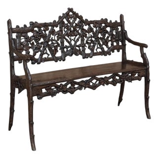 19th Century French Black Forest Carved Oak Hall Bench For Sale