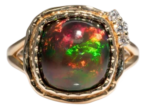 3.9Ct Black Opal Ring With Earth Mined Diamonds Accents: Solid 14k Gold, 11mm