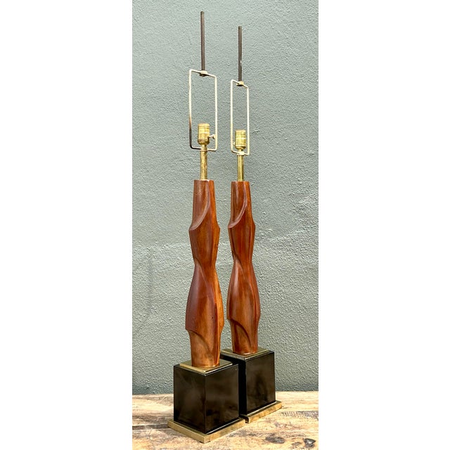 Vintage Original Laurel Lamp Company Wood Sculptural Lamps - A Pair For Sale In West Palm - Image 6 of 12