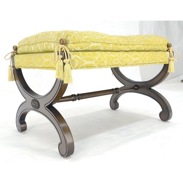 Hollywood Regency Regency Revival Style X Shape Base Upholstertred Bench From c1970s For Sale - Image 3 of 14