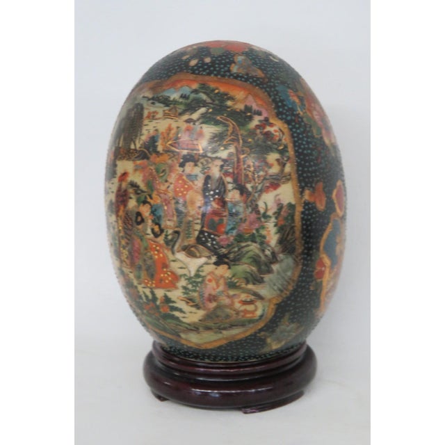 Satsuma Style Hand Painted Porcelain Egg 2pc Including Wood Display Stand 5062b For Sale - Image 4 of 13