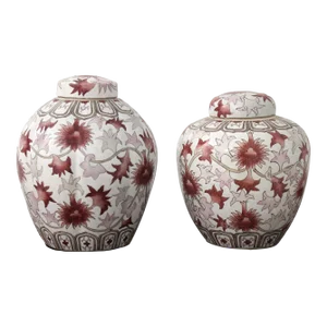 Pair Chinese 2 Different Size Porcelain Ginger Jars