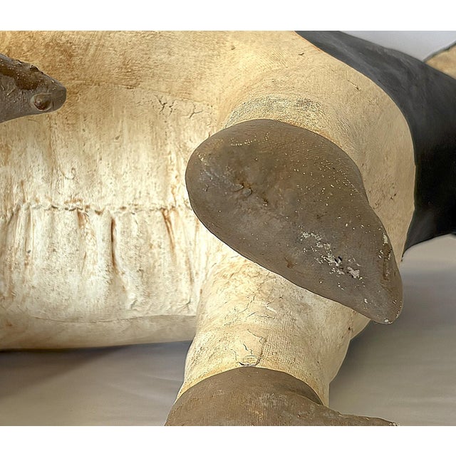 Vintage Artisan Crafted Folk Art Canvas Stuffed and Painted Cow Soft Sculpture For Sale - Image 12 of 12