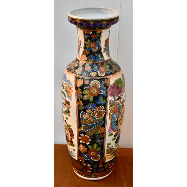 Vintage Chinese Satsuma Style Porcelain Vase Large Geisha Floral Motif 23" For Sale - Image 17 of 18