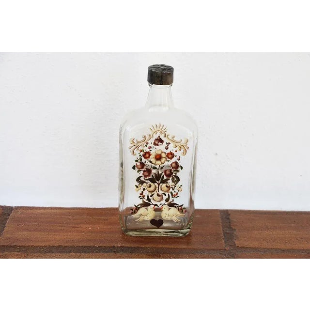 Antique Art Deco Enameled Glass Brandy Bottle Depicting Birds and Flowers For Sale - Image 9 of 9