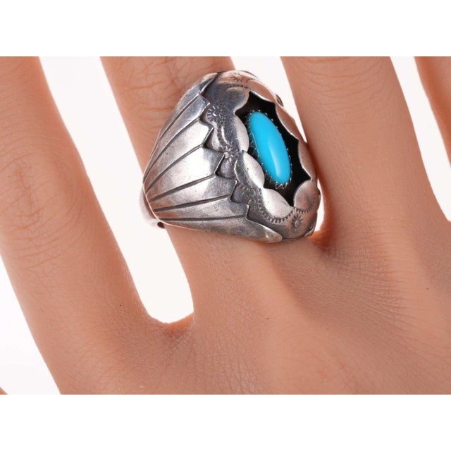 sz10 Vintage Navajo Sterling and Sleeping Beauty turquoise ring For Sale - Image 4 of 6