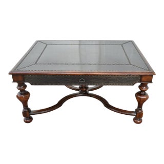 Vintage Theodore Alexander Brass Embossed Regency Style Cocktail Table W/Leather For Sale
