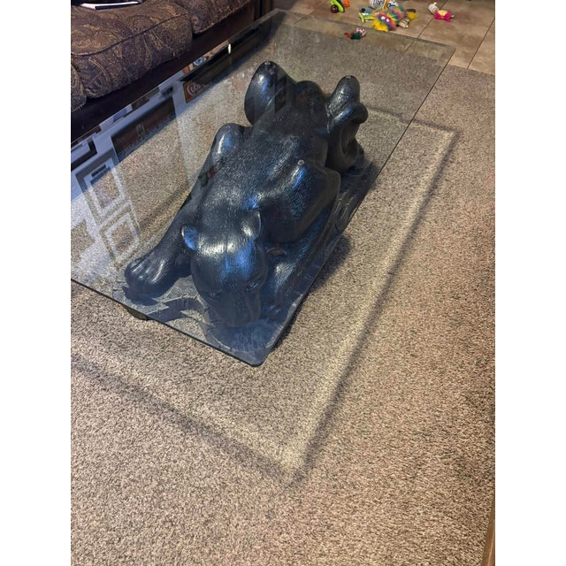 Asian Black Panther Table With Beveled Glass Top, C. 1993 For Sale - Image 3 of 12