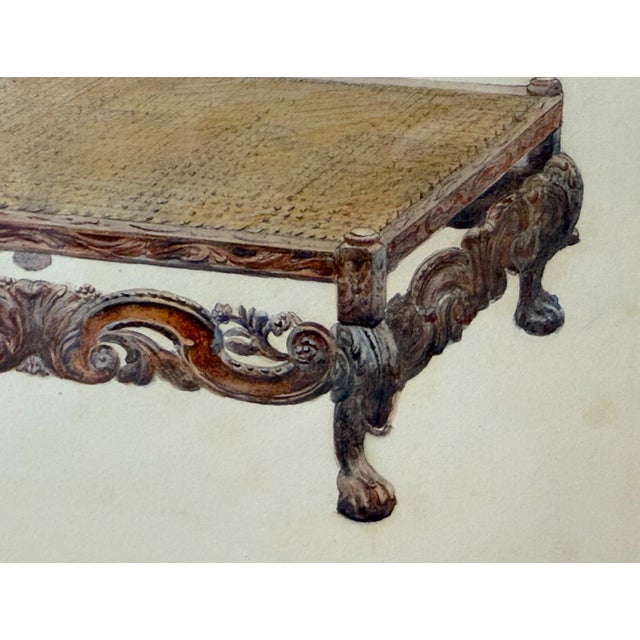 19th Century Antique 19th Century Original English Caned Chaise Lounge Watercolor Painting For Sale - Image 5 of 11