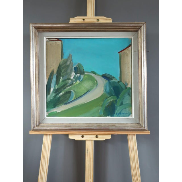 Mid-Century Modern 'Hillside Pathway' Vintage Swedish Original Landscape Oil Painting, Framed For Sale - Image 4 of 11
