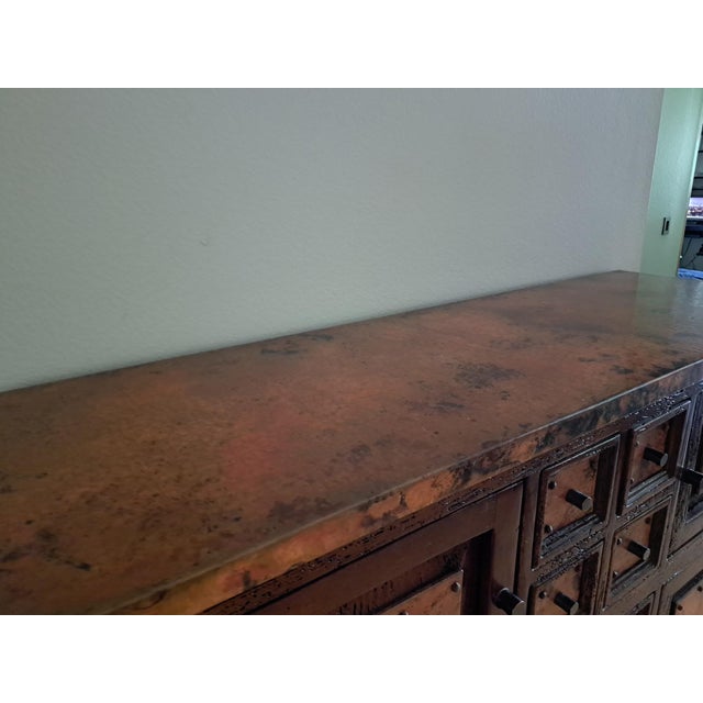 Authentic Mexican Francisco Reclaimed Wood & Hand-Hammered Copper Credenza For Sale - Image 4 of 5