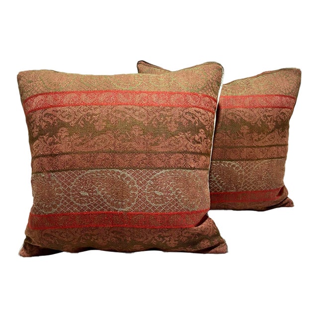 Antique Woven Paisley Kashmir Square Pillows - Set of 2 For Sale