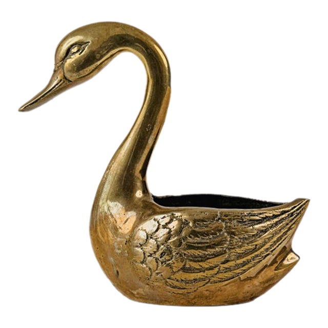Vintage Mid-Century Solid Brass Swan Planter and/or Catchall 7" For Sale