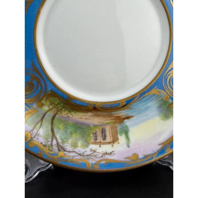 Blue French Hand-Painted Porcelain Cup and Saucer in the style of Sèvres, 19th Century, Set of 2 For Sale - Image 8 of 13