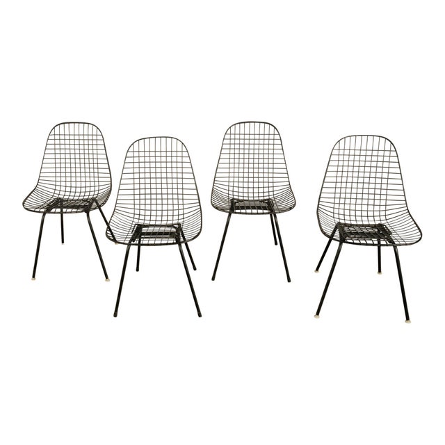 Metal Set of Four Mid Century Modern Eames DKX Black Powder-Coated Wire Chairs, 1954 For Sale - Image 7 of 18