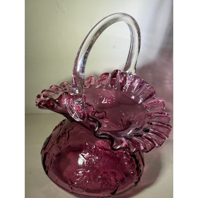 1980s Fenton Art Glass Country Cranberry Purple Basket With Grapes and Leaves For Sale In Phoenix - Image 6 of 12
