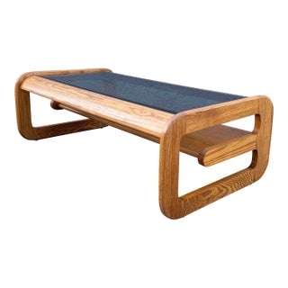 Mid Century Modern Lou Hodges Oak Smoked Glass Coffee Table For Sale
