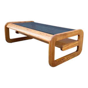 Mid Century Modern Lou Hodges Oak Smoked Glass Coffee Table