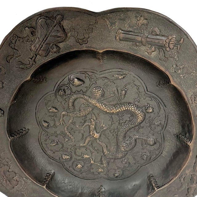 Antique Chinese Bronze Octagonal Dragon and Phoenix Plates For Sale In Los Angeles - Image 6 of 15