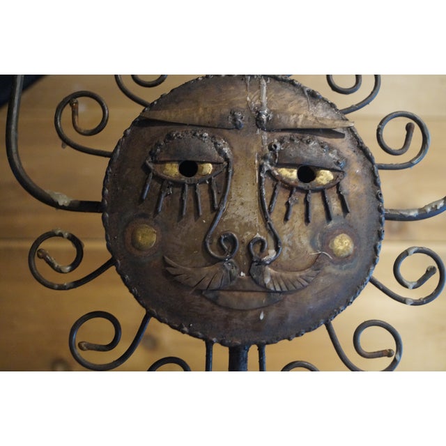 1960s Wrought Iron Sun and Moon Faces Candelabra For Sale - Image 4 of 9