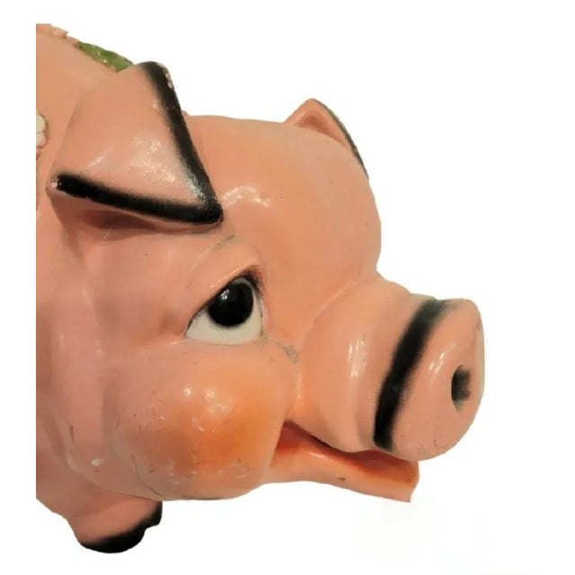 Traditional Vintage Palm Beach Regency Large Pink Green Floral Resin Pig Room Decor Bank For Sale - Image 3 of 9
